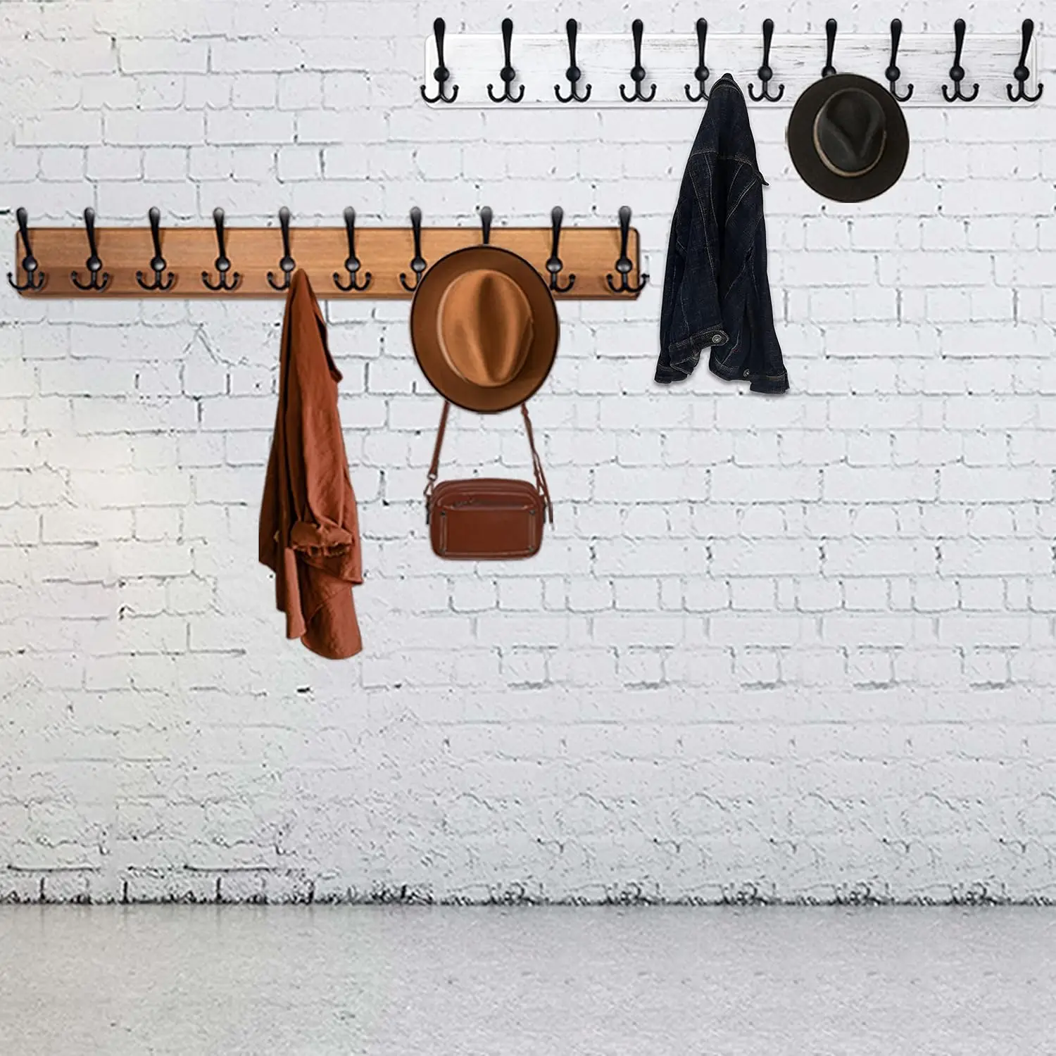

Webi Coat Rack Wall Mount,38 9/16"" Long,10 Hooks,Coat Hooks Wall Mounted,Coat Hanger Wall,Wood Hook Rack Rail,Triple Hooks For