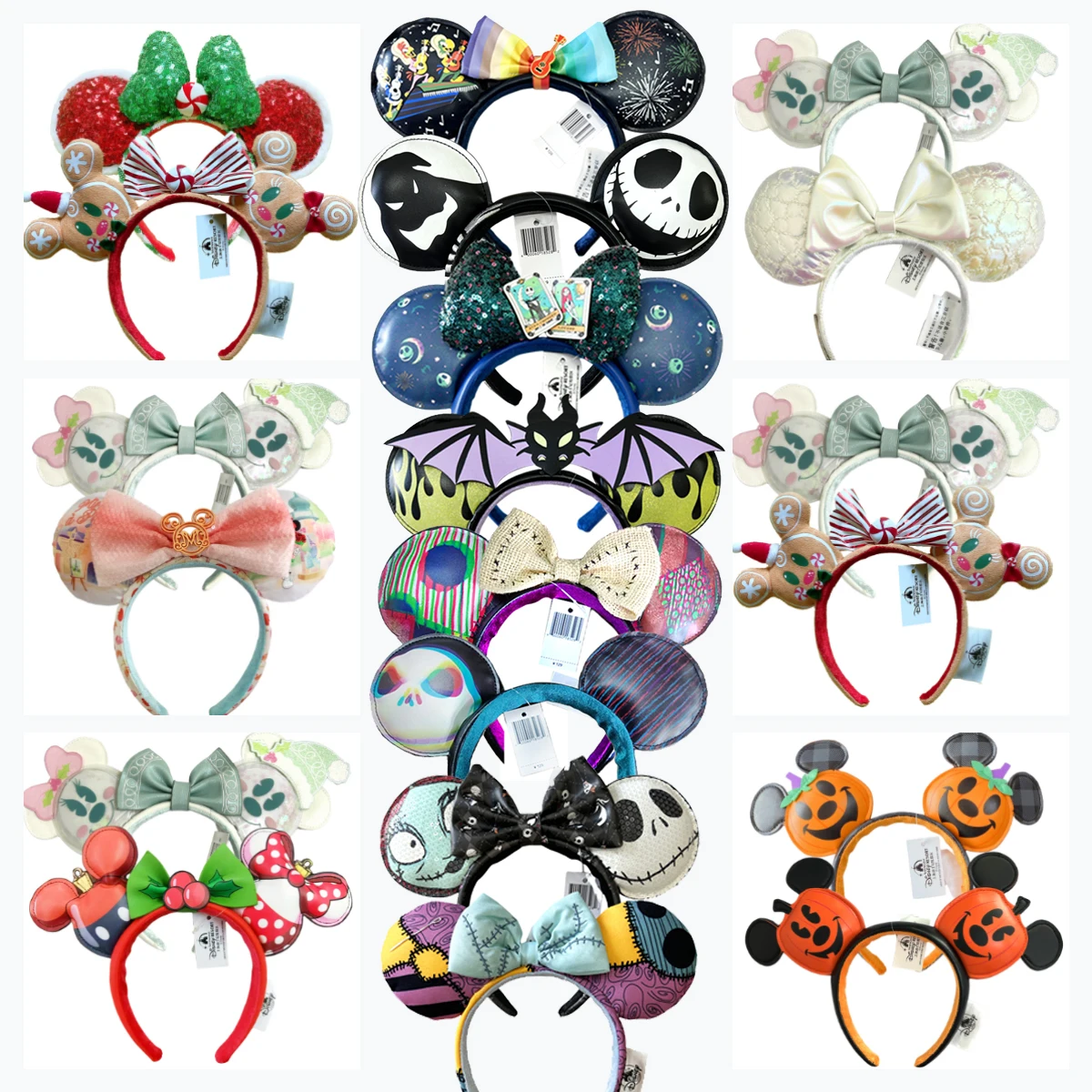 

2pcs Disney Gingerbread Mickey Minnie Headband Adults/Child Disneyland PU Leather Bow Ear Women Christmas Gifts
