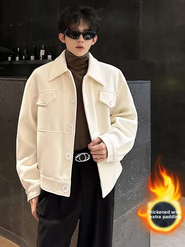 

Мужское шерстяное пальто American Sle Thiened, повседневное джинсовое пальто с откидным воротником, осень-зима, свободный крой, модный бренд для подростков, полиэстер...