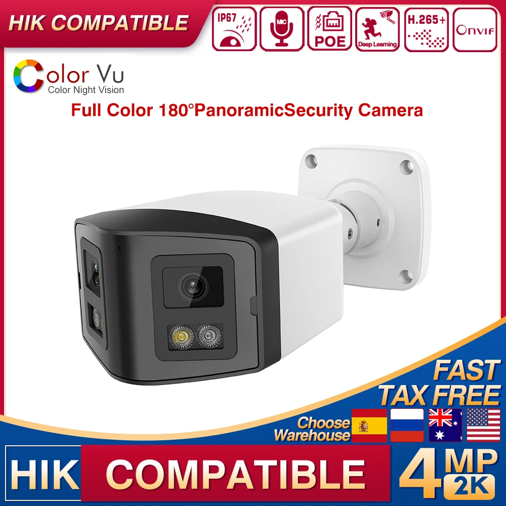 

IP-камера видеонаблюдения Hikvision, 4 МП, PoE, ИК и ColorVu, 180 °