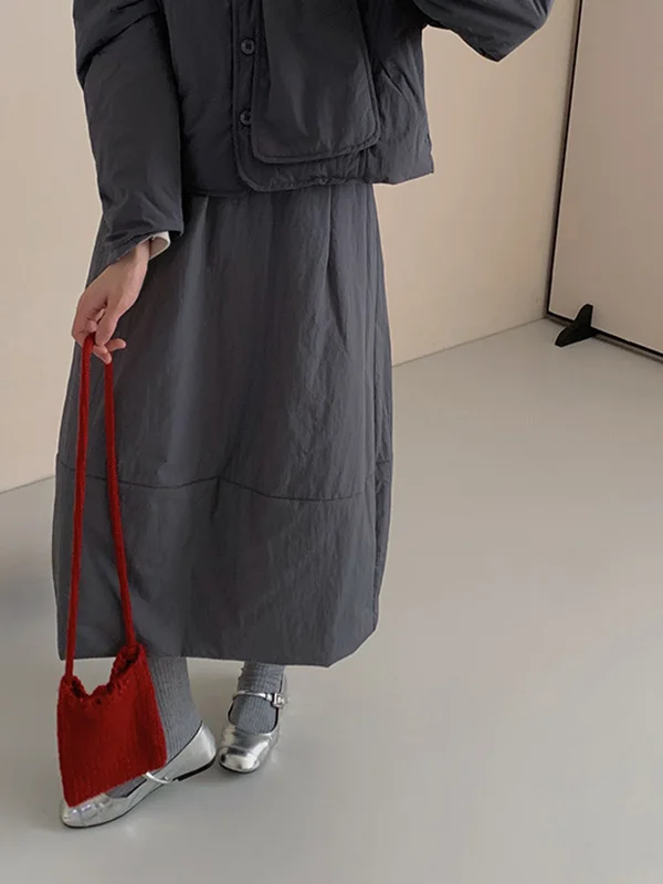 2025년 겨울 캐주얼 루즈핏 한국 스타일 단색 꽃봉오리 스커트 하이웨이스트 신축성 있는 면 A라인 스커트 여성용