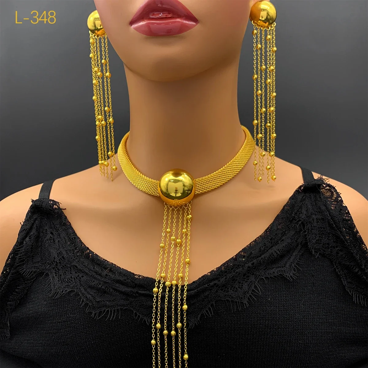 Ethiopian 24k Gold Color Tassel Necklace Set For Women Luxury African Charm Party Pendant Dubai Jewelry Sets Accessories Gifts