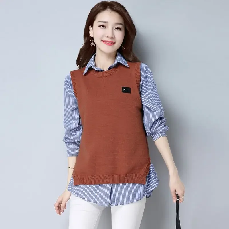 Female Sweater Hooded Slit Waistcoat Round O Neck Pullover Women's Knitted Vest Clothing Promotion Wear To Work Fashion 2024 Y2k