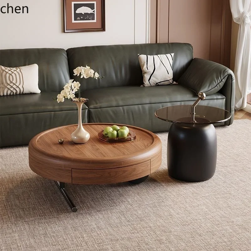 W5.19 Meja Kopi Bulat Kayu Solid Ruang Tamu Sederhana Rumah Apartemen Kecil Kombinasi Model Baru