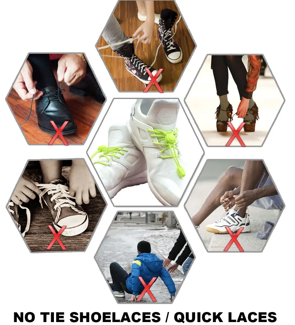 Locking Safety Elastic Shoelace No Tie Lazy Reflective Color Elastic Shoe Lace Round Elastic Rope Avoid Lazy Children Shoelace