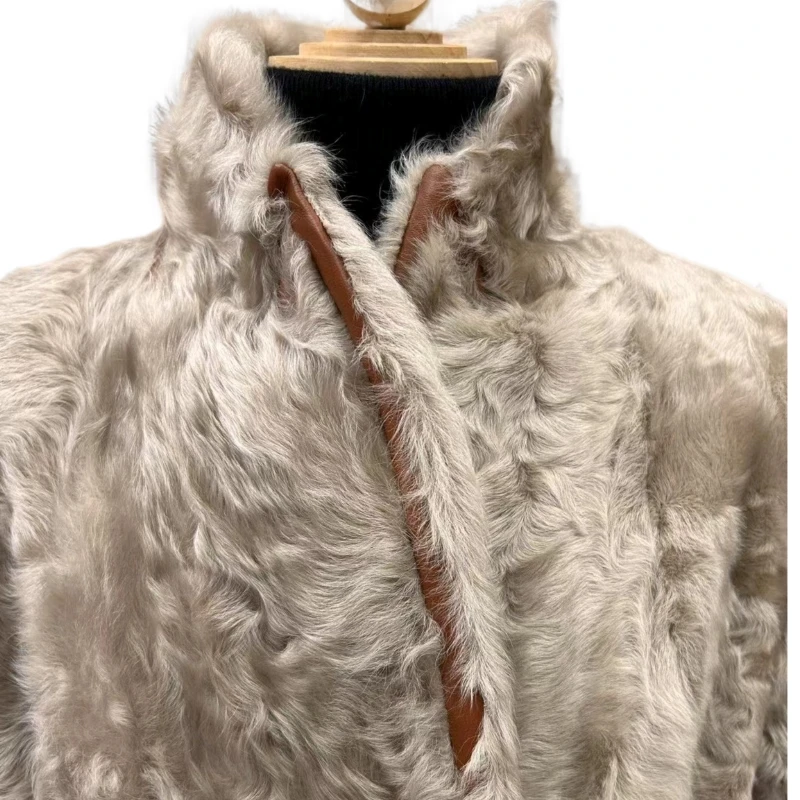 Gold lamb fur fur body imported fetal wool fur body coat sheepskin fur outside luxury femme abrigos elegantes