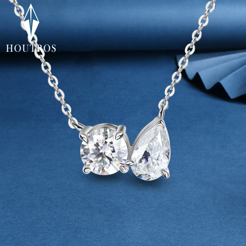 1CT Round & Teardrop Moissanite Pendant Necklace for Women 925 Sterling Silver 18k Gold Plated Neck Chain Wedding Jewelry GRA