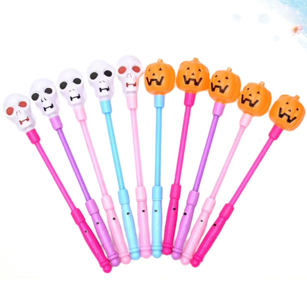 

10Pcs Halloween Glowing Pumpkin Skull Shaking Stick Luminous LED Light Shaker Party Props Funny Festival Accessories