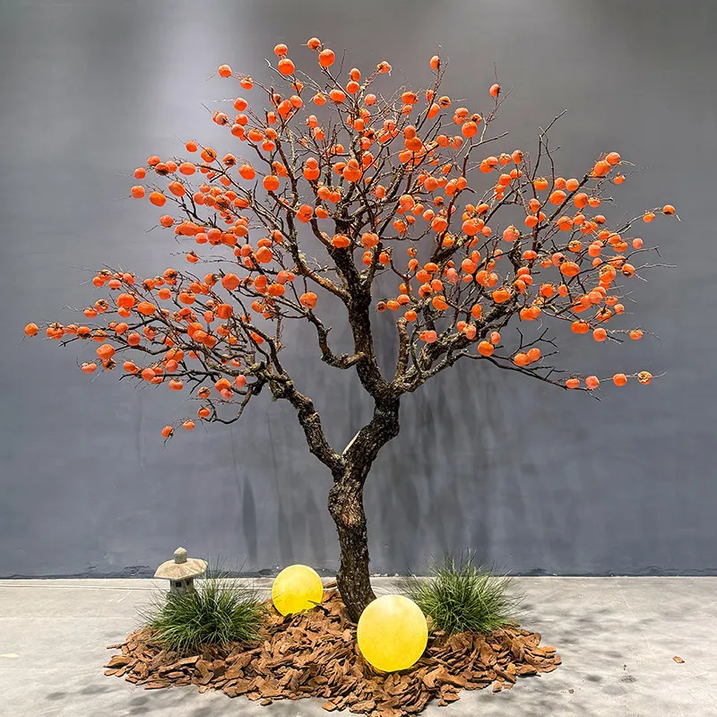 Simulation persimmon tree New Year's red fruit red envelope wishing tree landing fake fruit tree hotel indoor and outdoor window