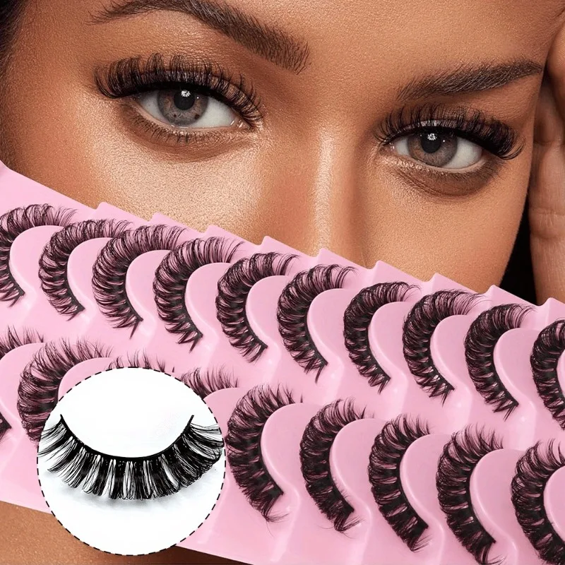 10 Paar DD Curl Dramatische Volumen-Wiederverwendbare Wimpern, Natürlicher Look Kurze Cluster- & Lange Lockige Wimpern für Alltag & Partys