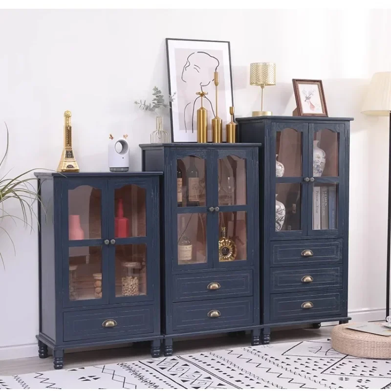 Cajón de estante de almacenamiento retro europeo, gabinete lateral de comedor, madera maciza, doble puerta, vino, sala de estar