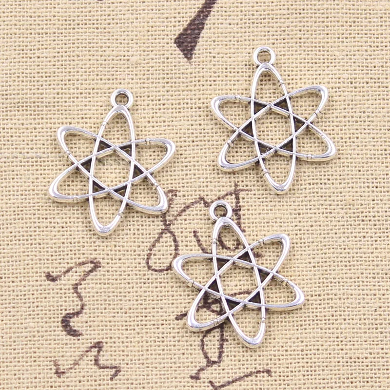 DIY 수제 티베트 찾기 쥬얼리 만들기 참 과학 원자 다이어그램, 앤티크 실버 컬러 펜던트, 25x20mm, 12 개
