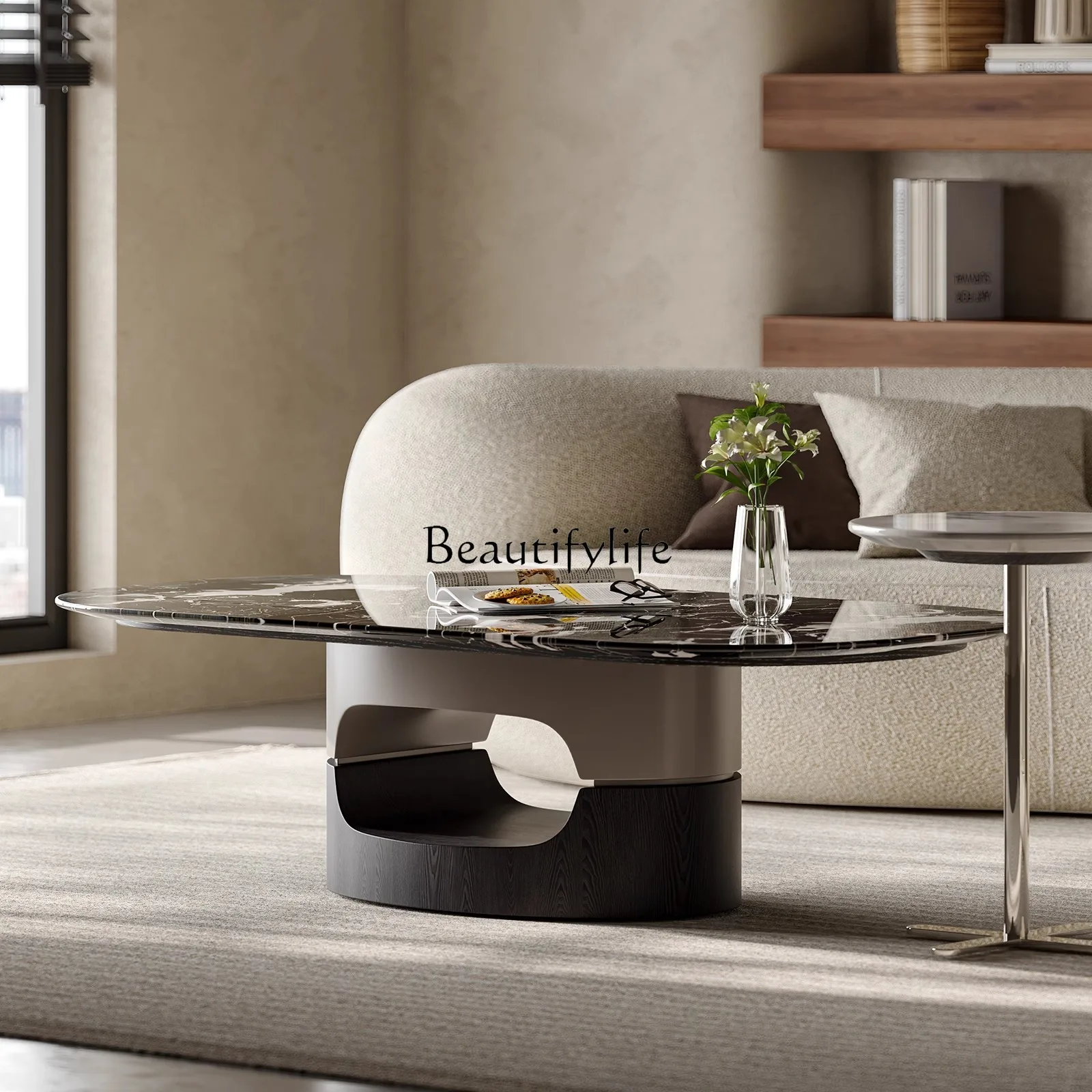 

Modern marble coffee table living room household small apartment oval villa coffee table combination