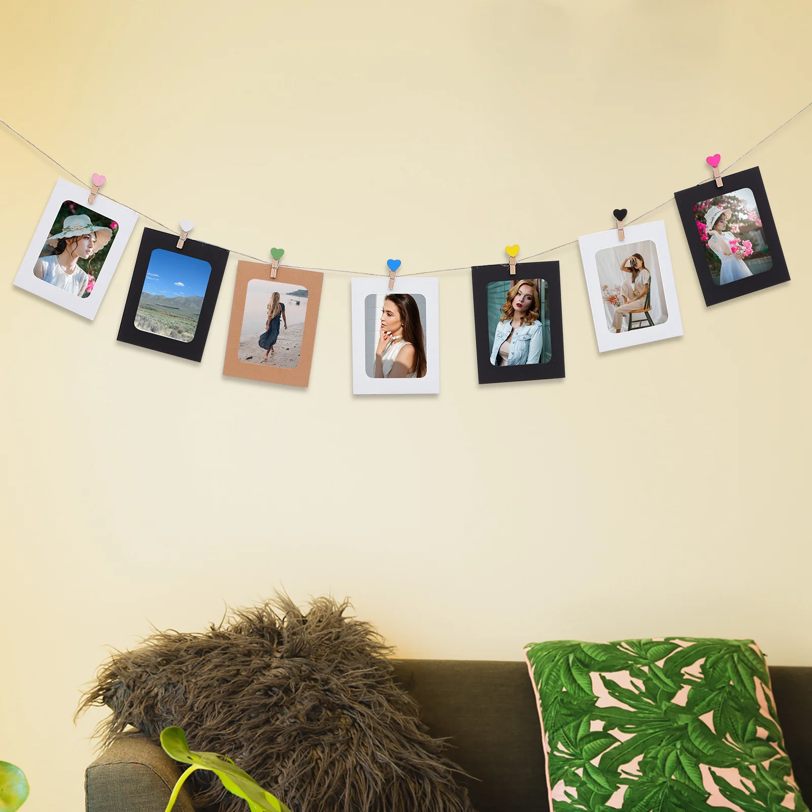 

1Set Wall Photo Banner Thickened Paper Wood Frame 6 Inch DIY Hanging Decoration for Party Birthday Home Living Room Kitchen