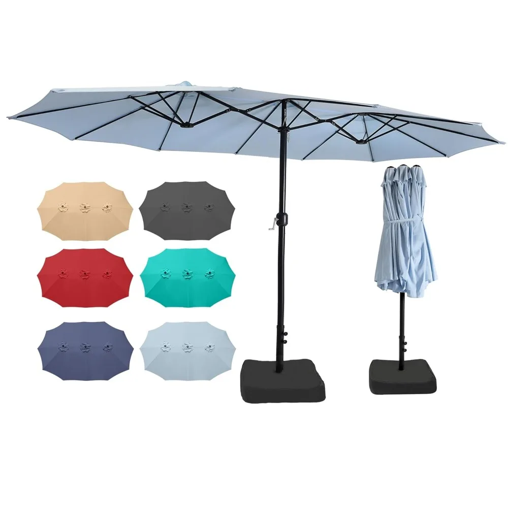 

15ft X 9ft Patio Double-Sided Umbrella with Base & Crank, Extra Large Rectangular Outdoor Umbrella, Customized