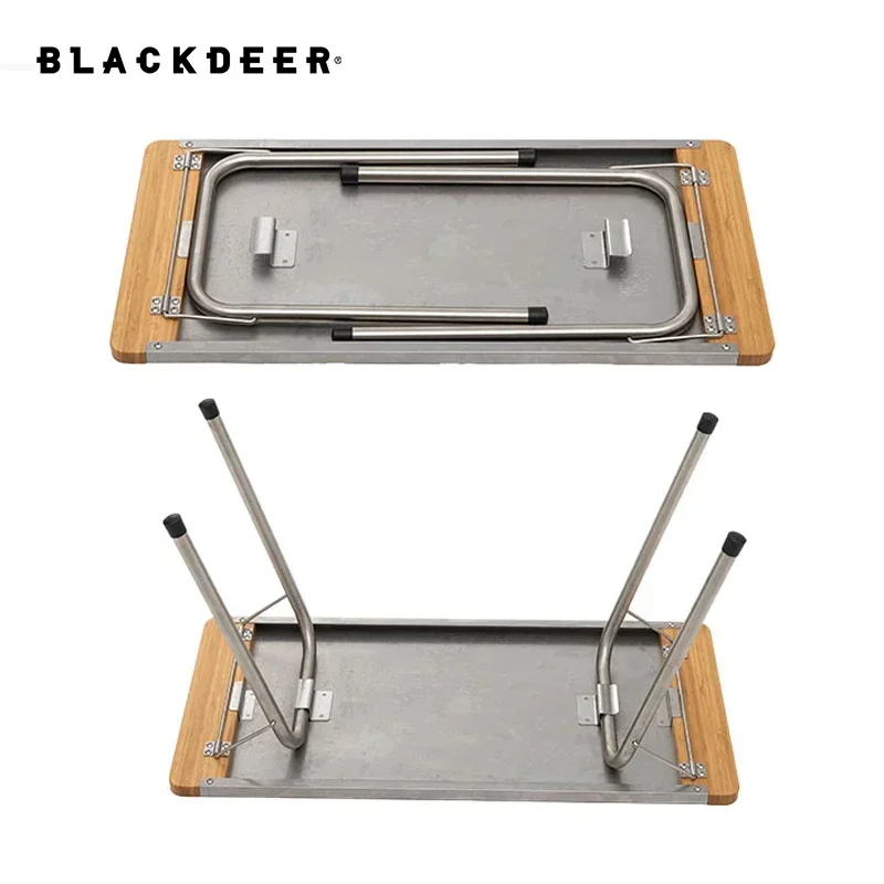 BLACKDEER Bamboo Stainless Steel Folding Table Portable with Carry Bag BBQ Stable Frame for Outdoor Camping Ultralight