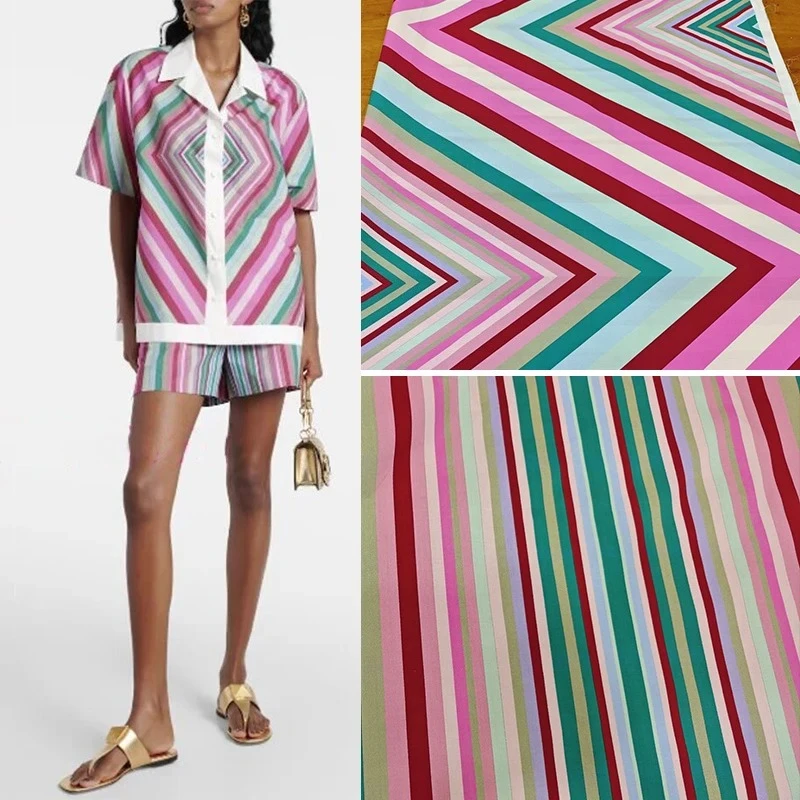 

Хлопчатобумажная ткань с разноцветным полосатым принтом, весна-лето, подиумный стиль, платье и юбка «сделай сам», материал роскошного дизайнерского текстиля Haute Couture