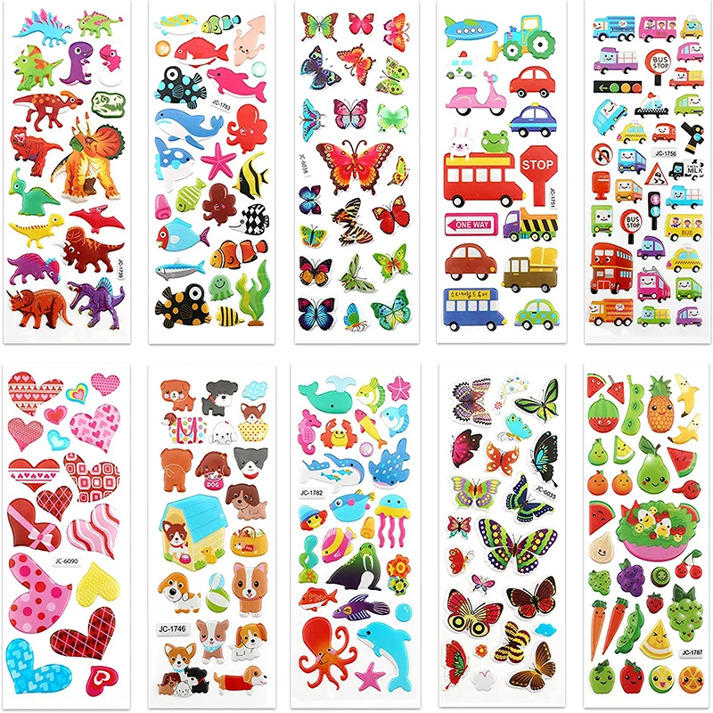 5/20Sheets Different 3D Stickers for Kids Toddlers Puffy Stickers Variety Scrapbooking Bullet Journal Decoration Chidlren Toys