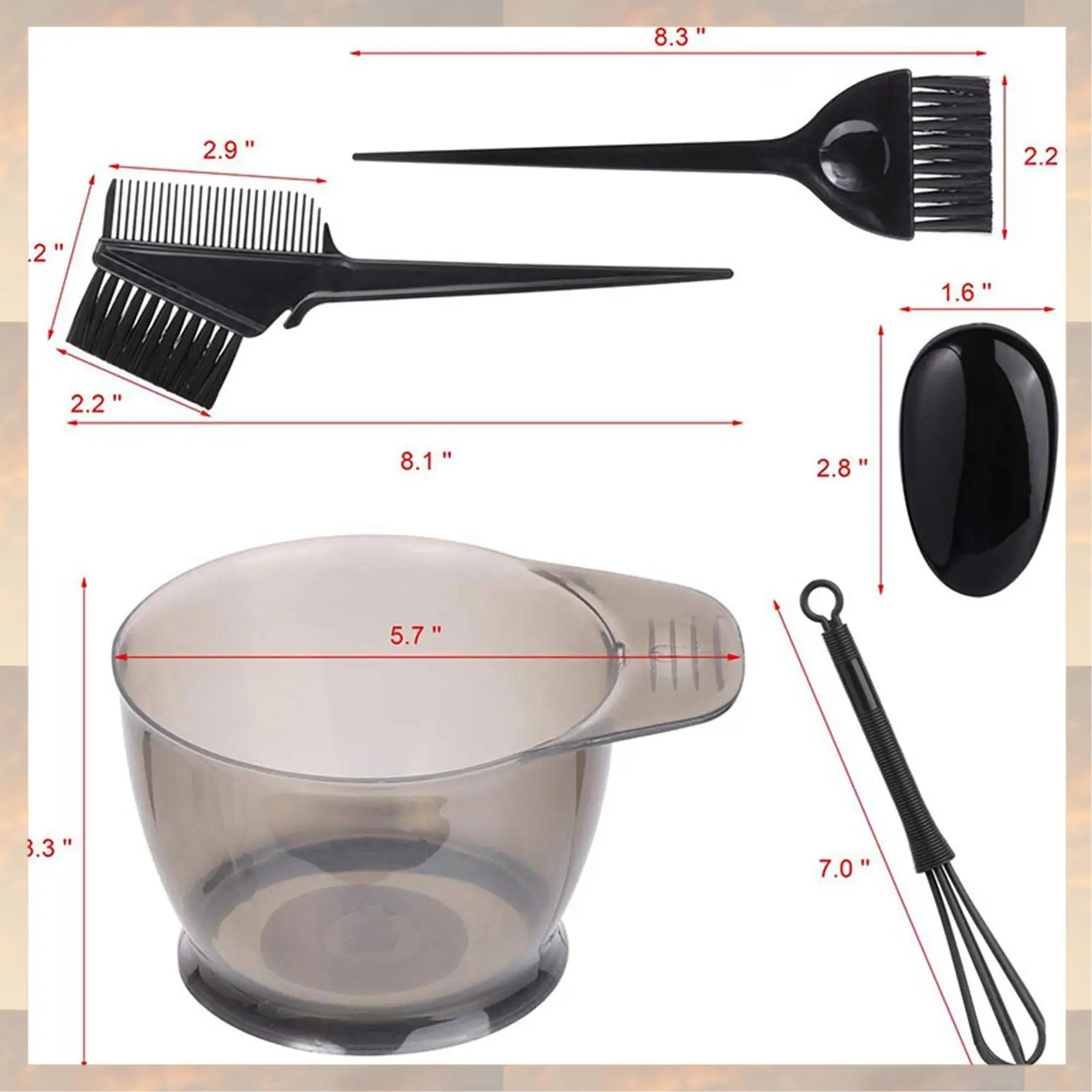 

T83C-10 Pcs Professional Hair Dyeing Tool, Suitable For Salon And Home Hair Dyeing Brush Comb, Coloring Bowl, Dye Mixer Black