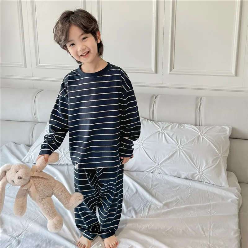 

Childrens Set Spring and Autumn Striped Home Clothes Two Piece Set Soft and Comfortable Daily Leisure Wear