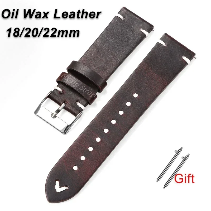 Retro Oil Wax Leather Watch Strap 18mm 20mm 22mm for Seiko for Omega Bracelet Quick Release Calfskin Watchband Watch Accessories