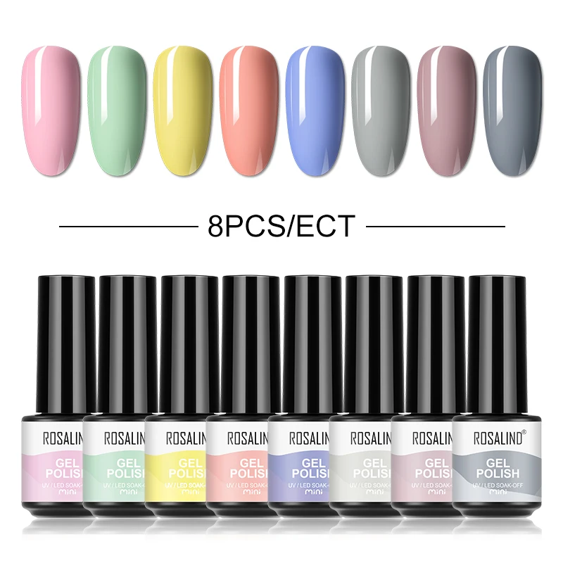 ROSALIND Mini Multiple Kit Nail Polish Set Gel UV Varnish Hybrid Nail Art Soak Off Top Base Coat Gel Set Lacquer Gel Nail