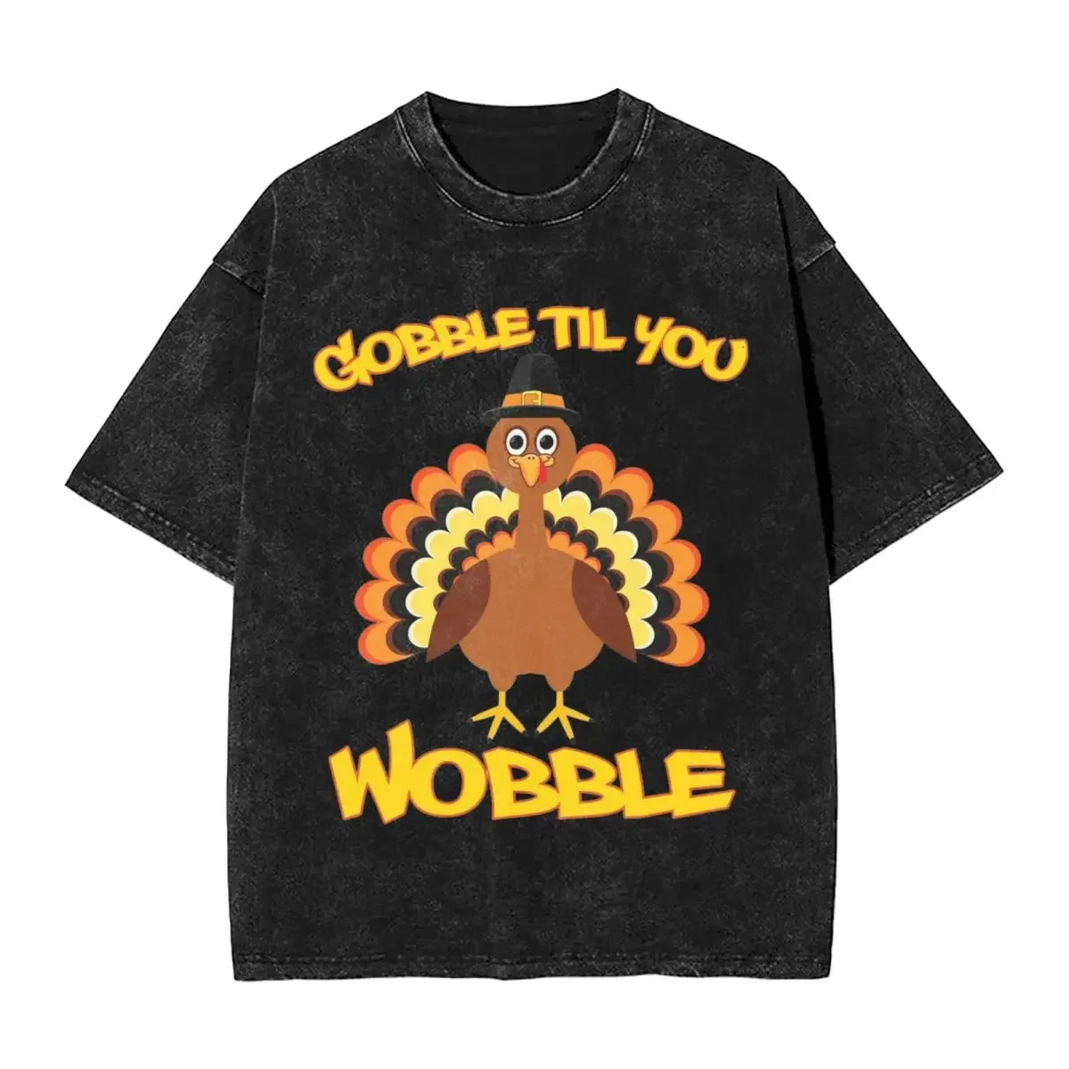 Men Women's T-Shirt Funny Thanksgiving Day Washed T-Shirts Hip Hop Gobble Til You Wobble Summer Tees Streetwear Casual Tops Gift