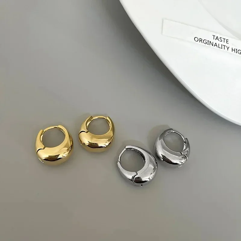 Stainless Steel Smooth Metal Chunky Hoop Earrings for Women Fashion Round Circle Hoops Statement Earrings 2024 Trendy Jewelry