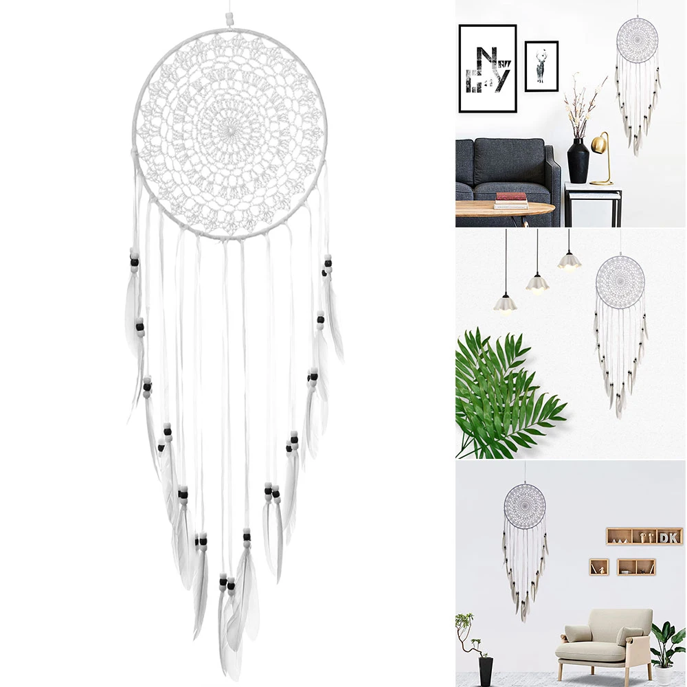 Dream catcher girl room layout wall mounted dream catcher nordic style home décor white feather dreamcatcher filter nightmare