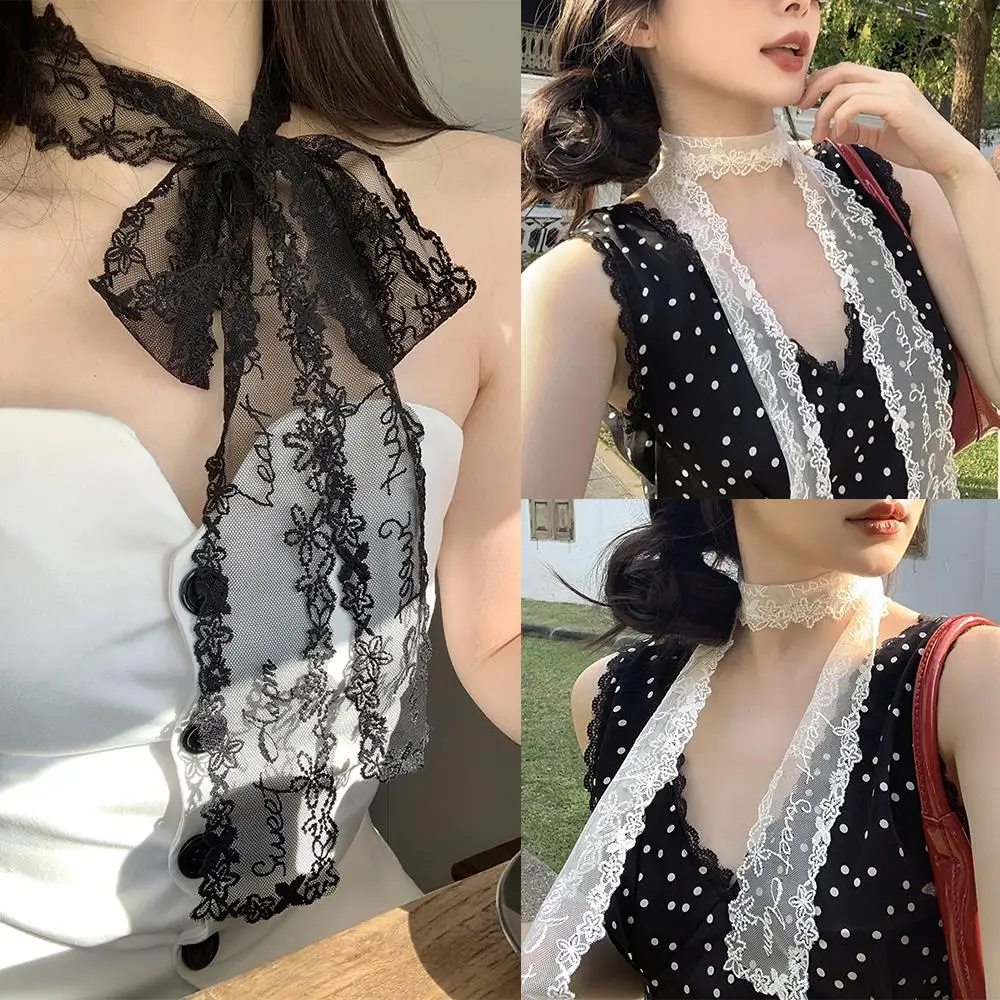

Adjustable Embroidery Hair Scarf Skinny Ribbon Y2k Long Lace Waistband Floral Bow Lace Waist Belt Fashion Sweet DIY Headscarf