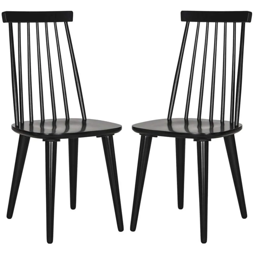 American Homes Collection Burris Country Farmhouse Wood Black Spindle Side Chair (Set of 2) dining chair  furniture