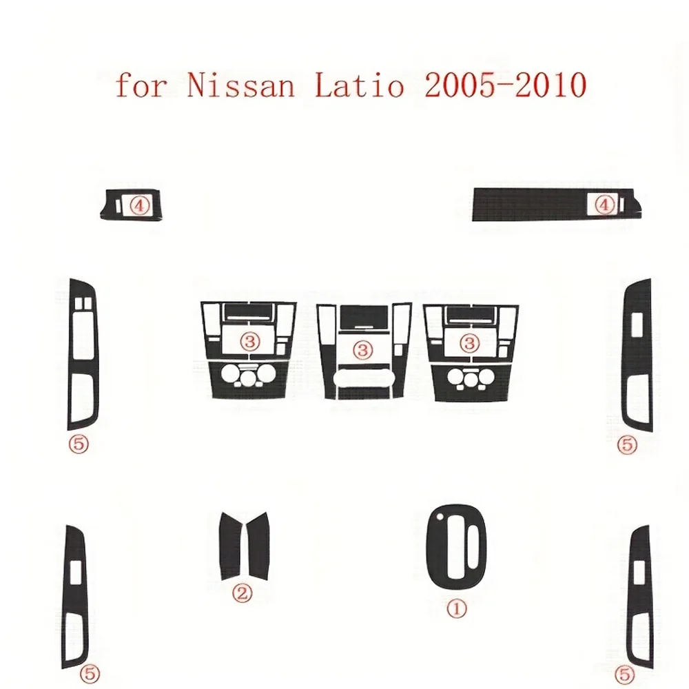 Carbon Fiber For Nissan TIIDA 2005-10 Latio Car Film Interior Stickers Center Console Gear Dashboard Air Door Handle Lift Panel
