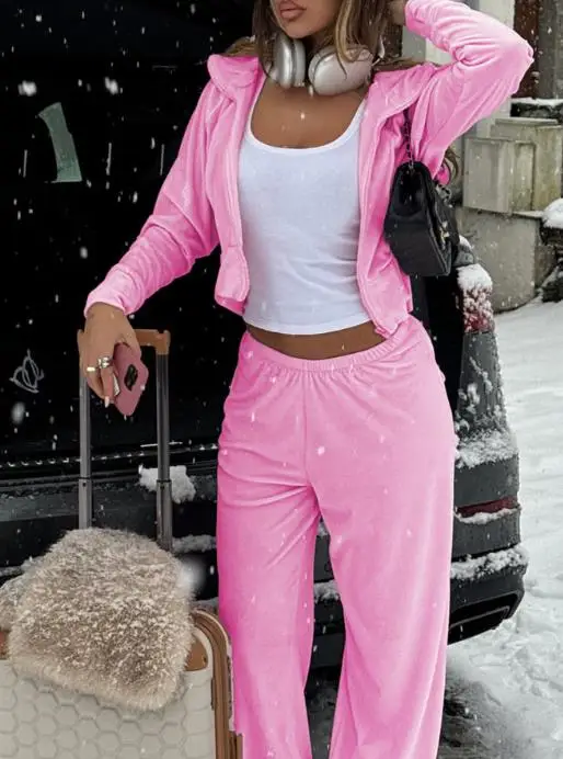 المرأة قطعتين مجموعة 2025 الخريف/الشتاء جديد المرأة موضة الترفيه عطلة نمط هوديي سترة فستان أطفال مع سروال داخلي الملابس النسائية