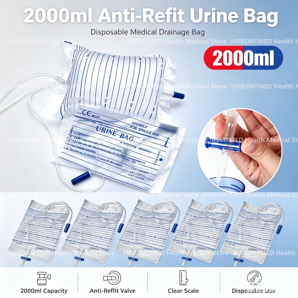 5-50Pcs 2000ml Unisex Disposable Urine Bag Anti-reflux with External Catheter Medical Urine Collector for Drainage