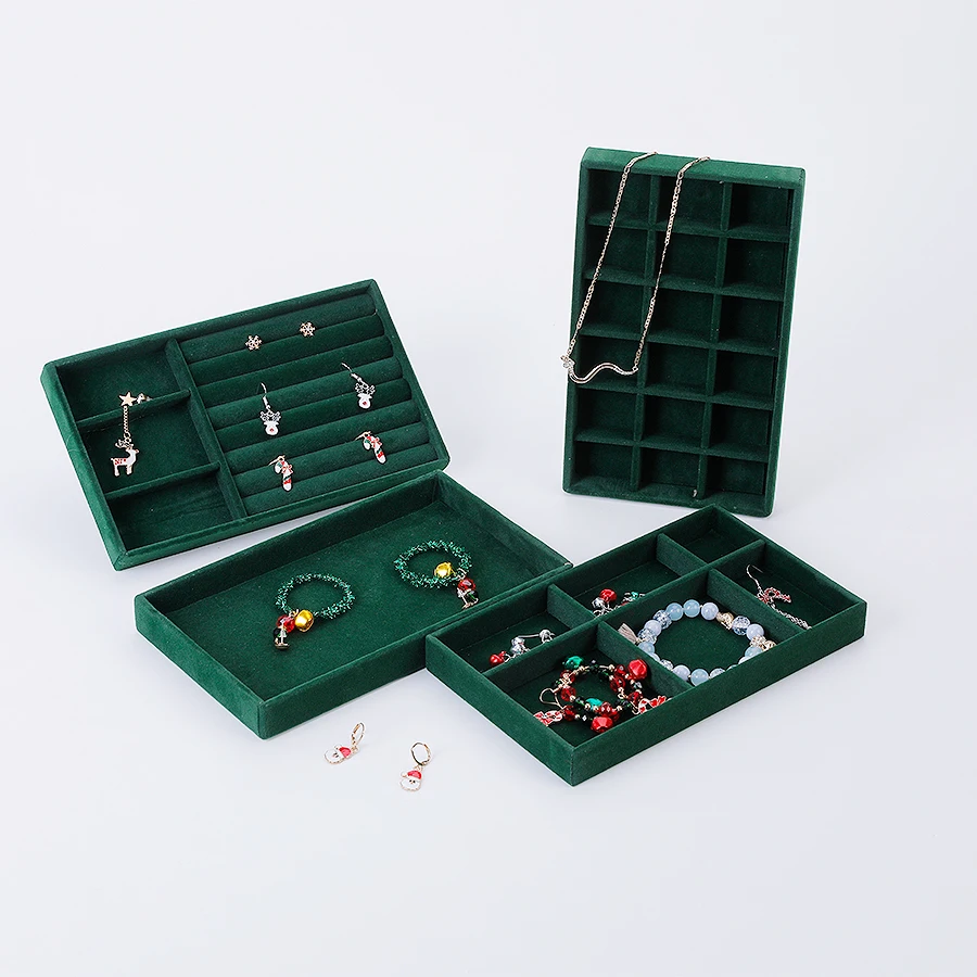 1PC, Flocking Jewelry Box Jewelry Tray, Color: Green