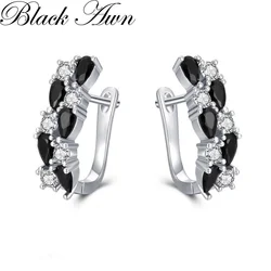 Black Awn 2026 Classic Silver Color Jewelry Black Spinel Stone Cute Stud Earrings for Women Bijoux Femme Boucles d'oreilles I228