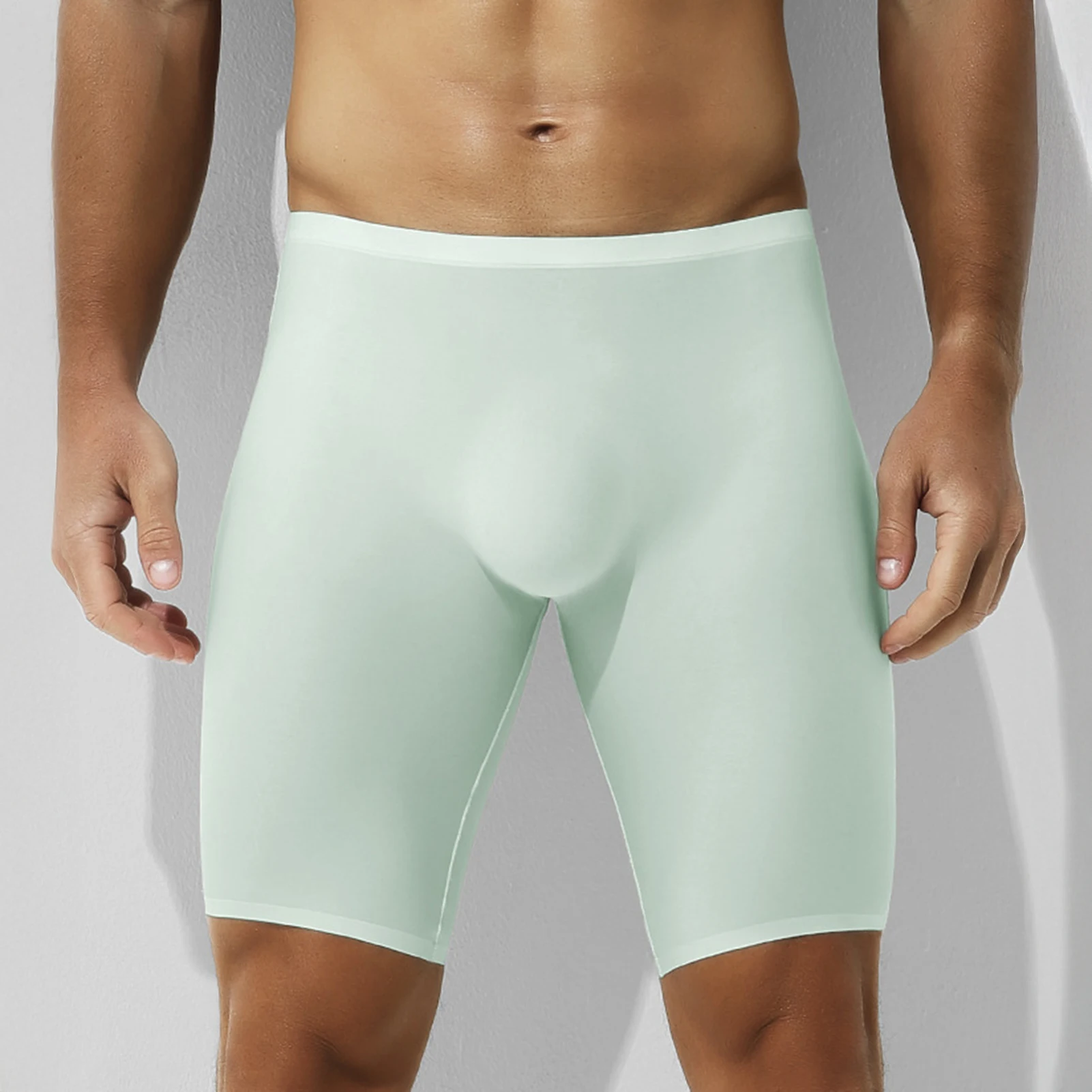 Fashion Man Breathable Long Leg Boxer Shorts Sports Sexy Elastic Mens Panties Cueca Male Mid Waist Seamless Lengthen Short Pants