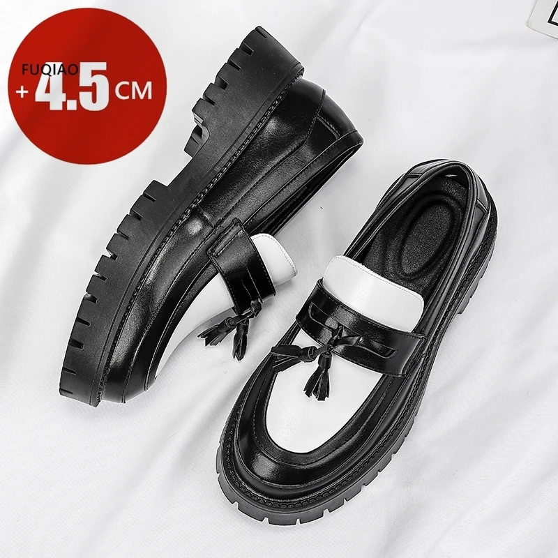 

Новые мужские лоферы на платформе 4,5 см, на толстой подошве, для свадьбы, официальных мероприятий и бизнеса, кожаные слипоны, повседневная обувь с увеличенной высотой