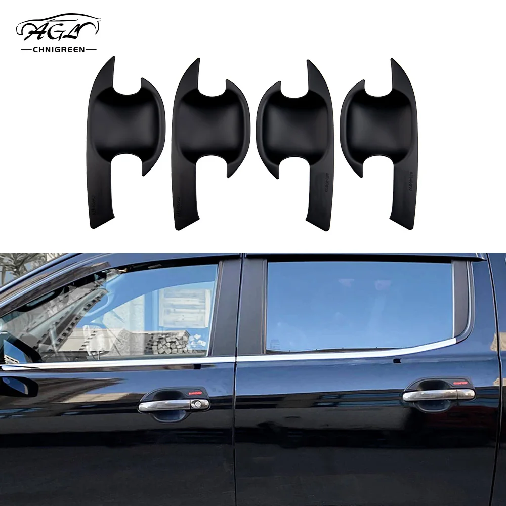 4Pcs Black Door Handle Bowl Trim Car Exterior Decorative For Ford RANGER 2015-2021