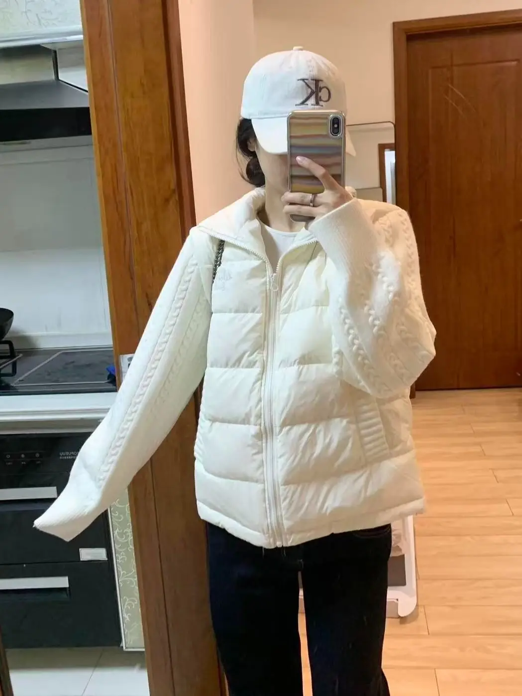 2025 Knitted Patchwork Letter Embroidery Color-Block Stand Collar Cotton Jacket for Women Winter New Loose Short Puffer Coat