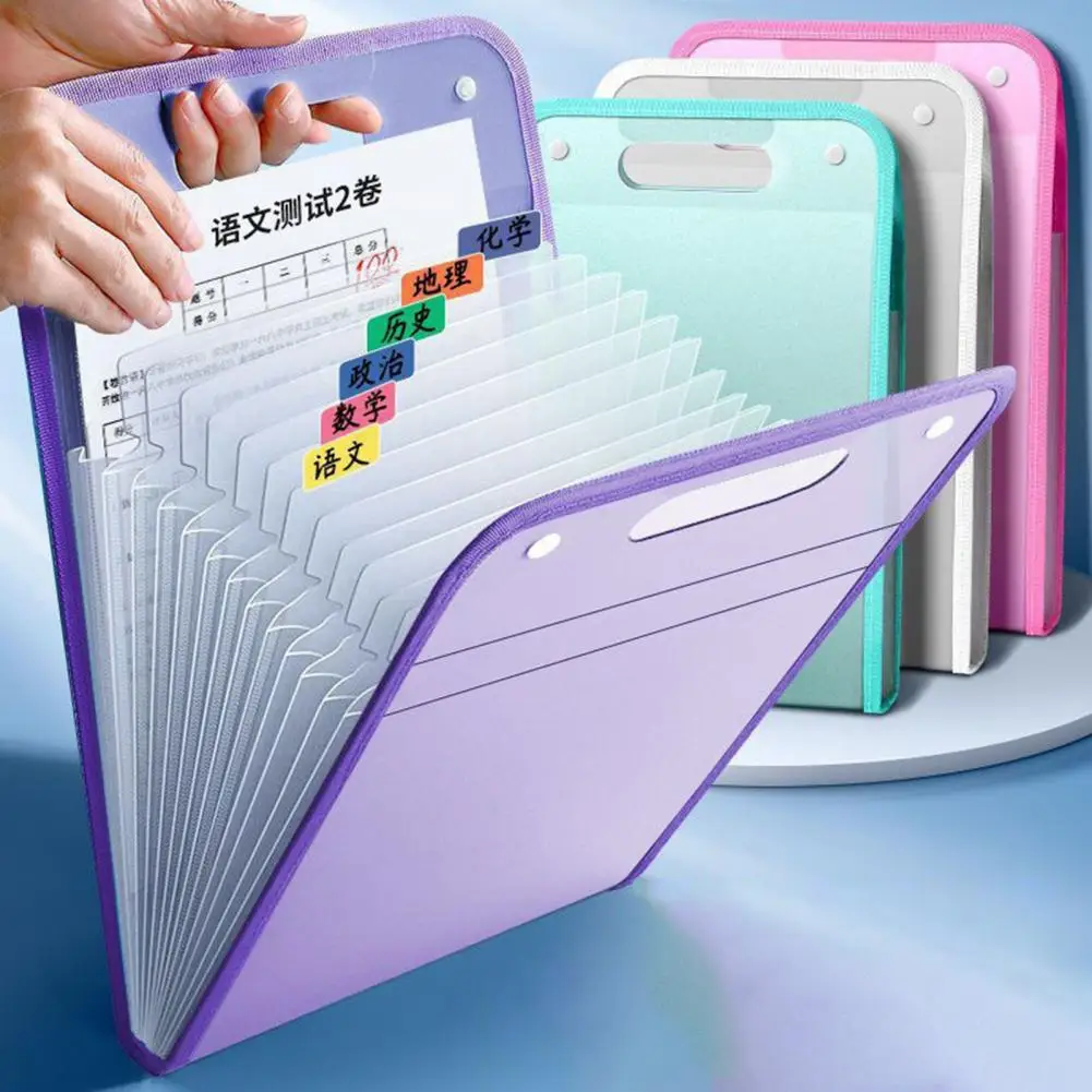 File Folder Organizer Plastic Expanding File Folder with 13 Pockets Handle for A4 Letter Size Paper Document for School