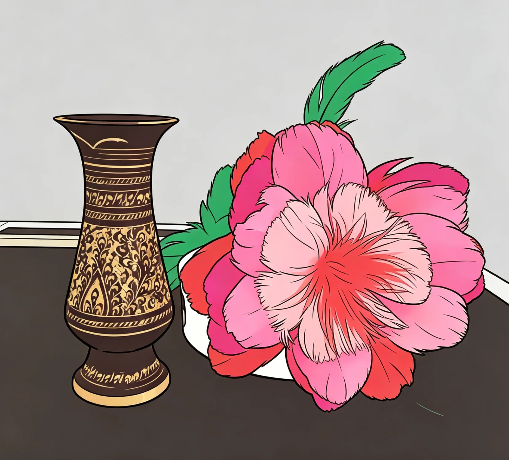 

Magician's Cane To Flower Trick with Handcrafted Bouquet & Vase Metal Vanishing Cane Colorful Feathers Stage Magic Tricks Props