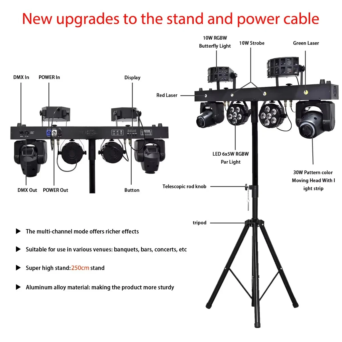 4in1 Stand Dj Disco Effect Stage Lighting Music Nightclub 2x30w Spot Moving Head + 6x5w Par + 10w RGBW Butterfly Strobe