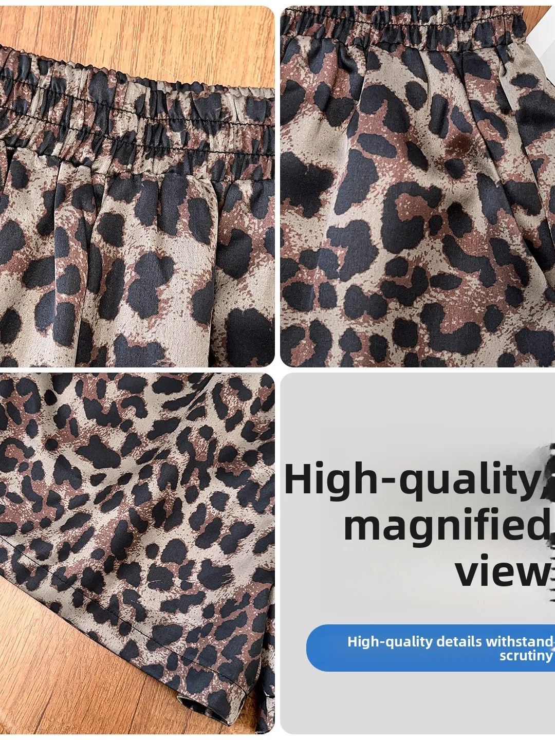 High Waist A-Line Short Pants Women's Summer Thin Wide Leg Pants Slimming High Waist Elastic Band Leopard Print Casual Trousers
