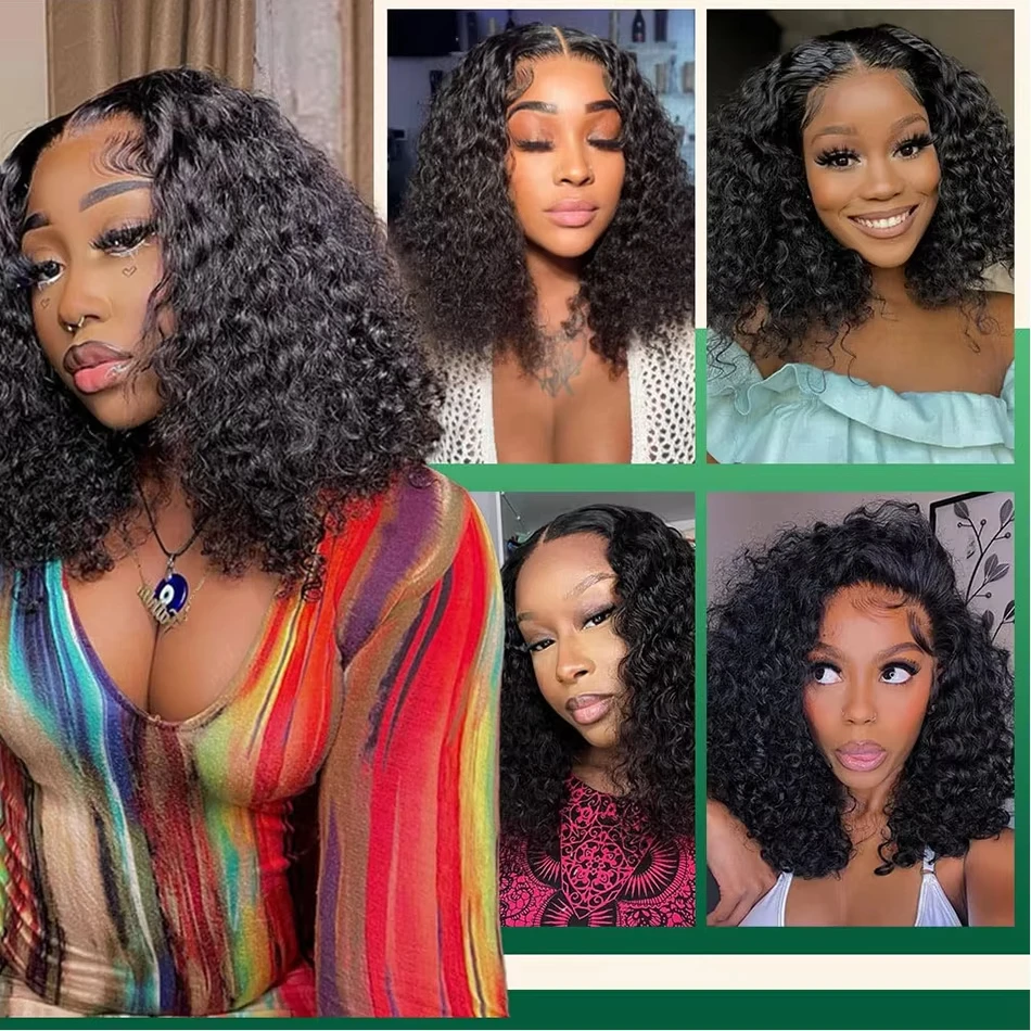 220% Density Short Bob Wig 16Inch 13x4 Water Deep Wave Lace Front Bob Wigs Human Hair 5x5 Lace Closure Curly Bob Wigs Human Hair