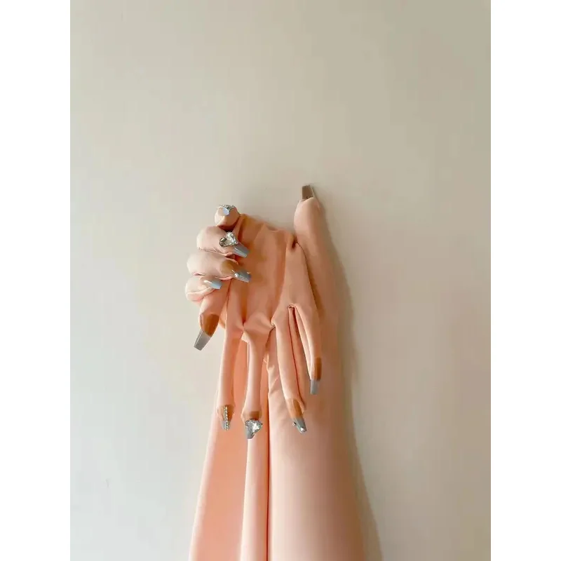 Luxury Customzie Pink Flesh Spandex Zentai Nail Gloves Men's Cosplay Kigurumi Long Gloves With Nails Service Crossdress