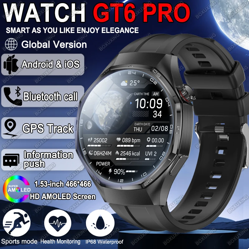 

Global Version Watch GT6 Pro Smart Watch AMOLED Screen GPS Tracker Bluetooth Call Waterproof Sports Health Smartwatch Men Women