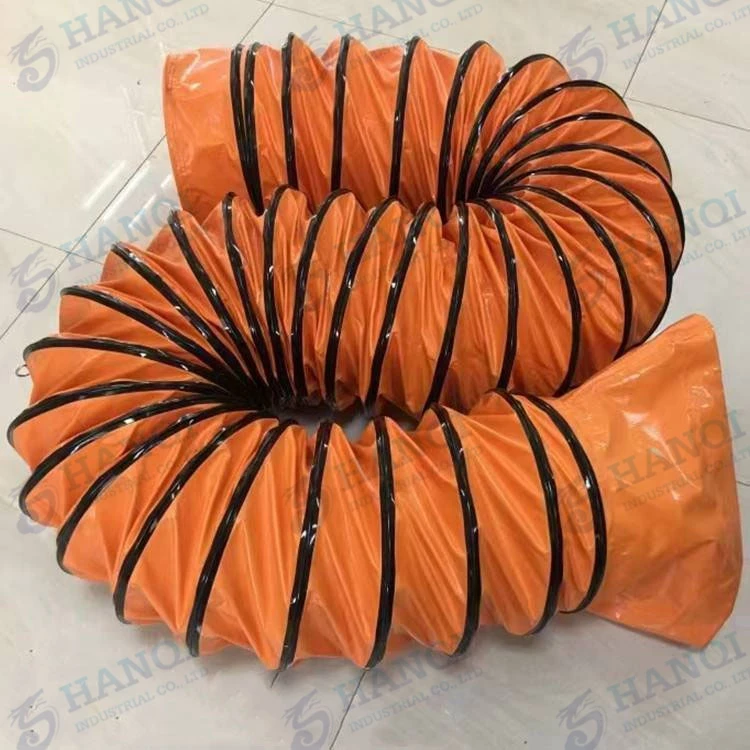 Duto de ar de ventilação com anéis de suspensão de aço inoxidável para mineração e túnel retardador de fogo antiestático PVC flexível