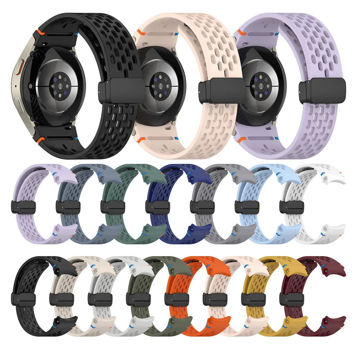 サムスンギャラクシーウォッチ用の磁気シリコンストラップ,7,6,5,4,44mm, 40mm, 6クラシック,5プロ