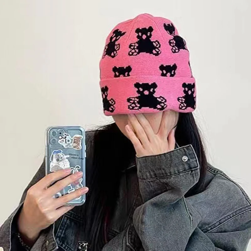 2022 Trendy brand bear knitting Cashmere Winter Hats For Women  Designer Hip-hop Unisex Cap Lady Beanie Chapeau Warm Bonnet